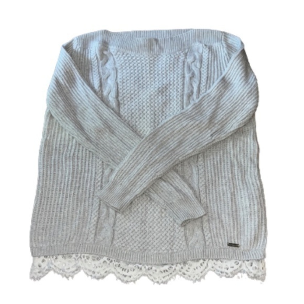 Tommy Hilfiger gray cable knit sweater with lace trim size M